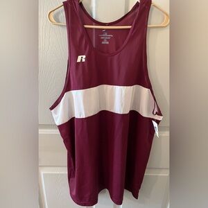 Russell Shirt Extra Large Burgundy Tank Sleeveless Basketball 100% Nylon